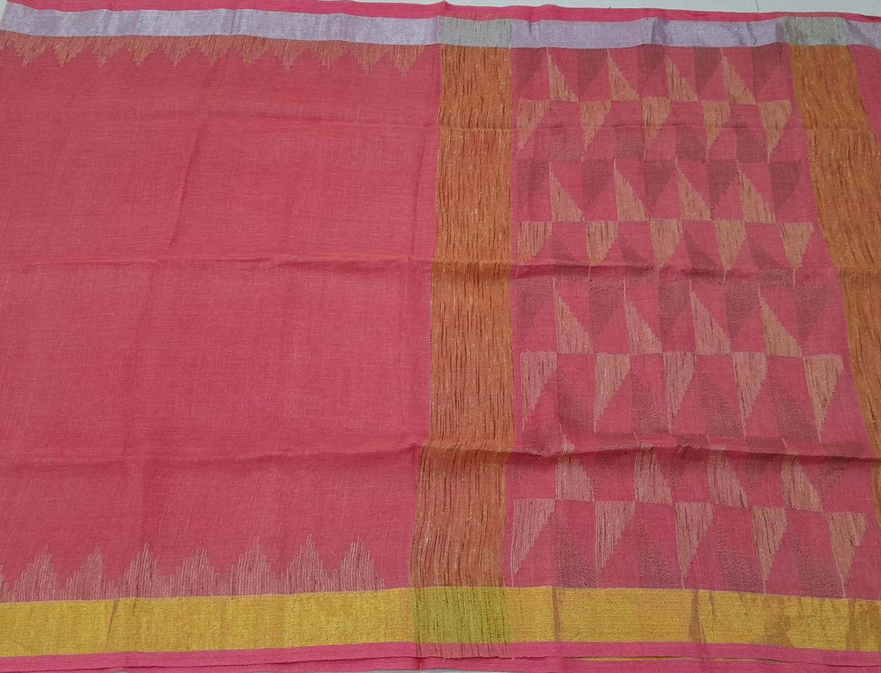 Peach pink Linen Saree Pallu