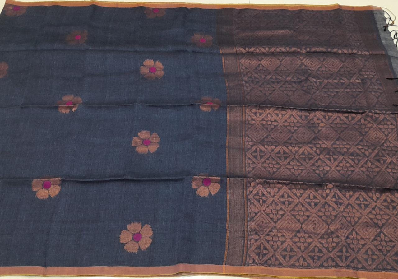 Grey Linen Saree Pallu