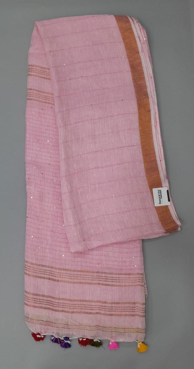 Baby pink Linen Saree