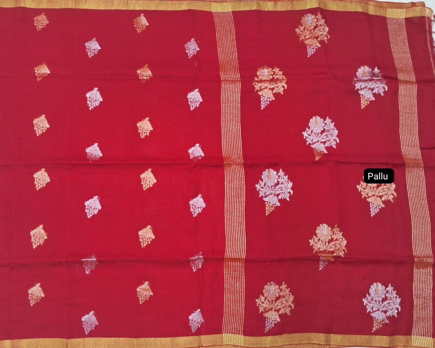 Red khadhi Linen Saree