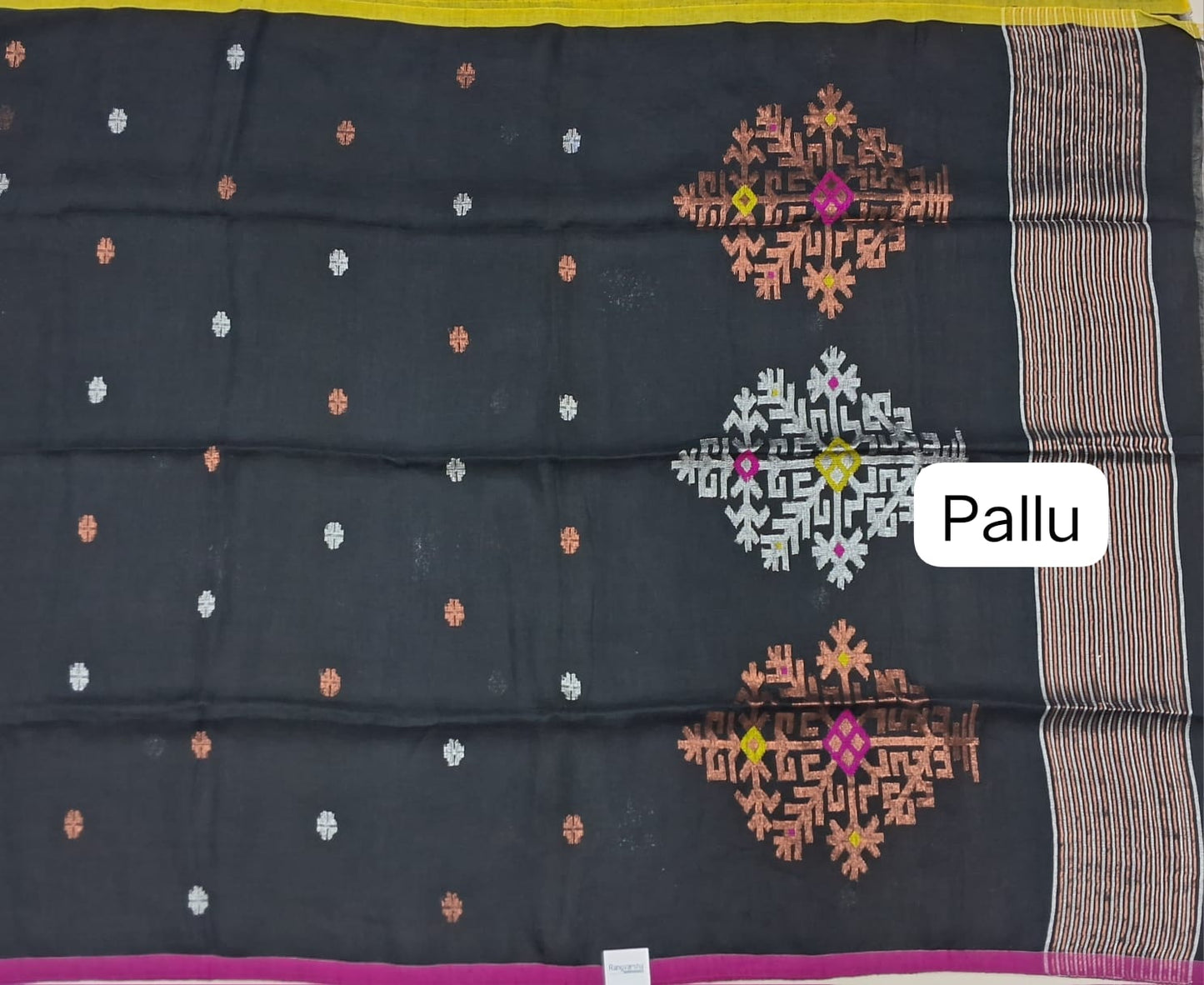 Black Khadhi Linen Saree