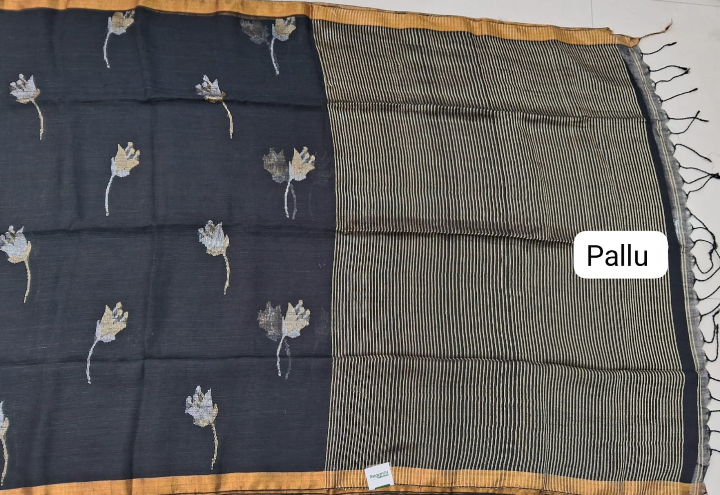 Black Khadhi Linen Saree