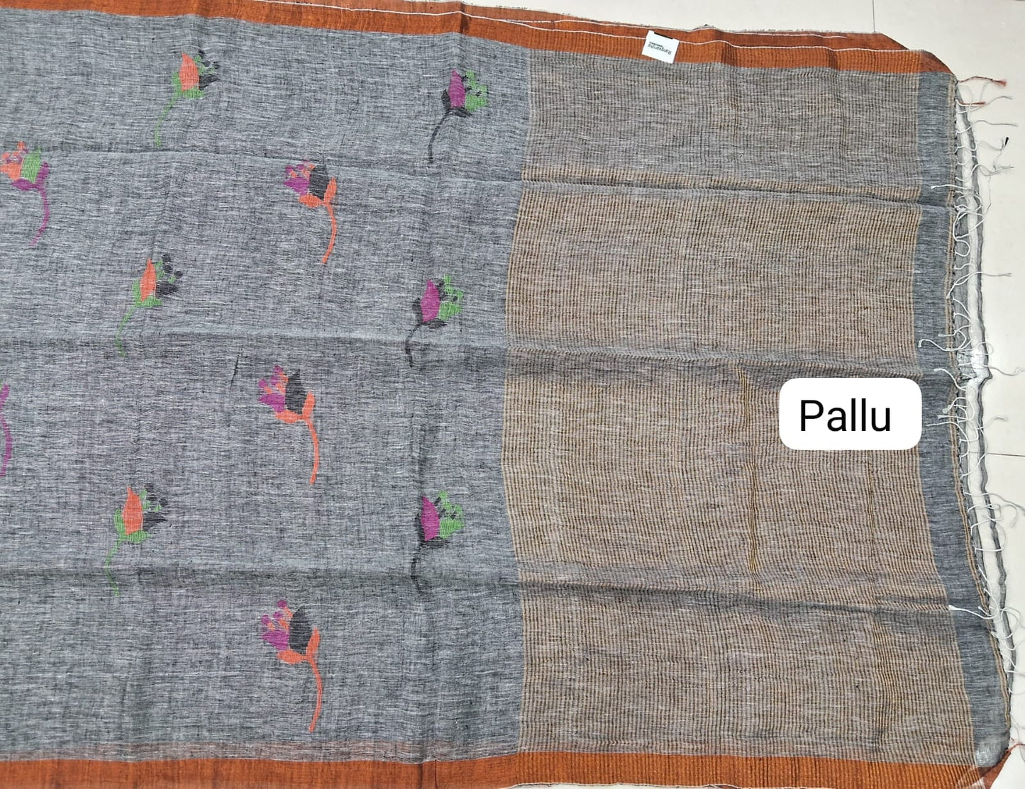 Elephant Grey Khadhi Linen Saree