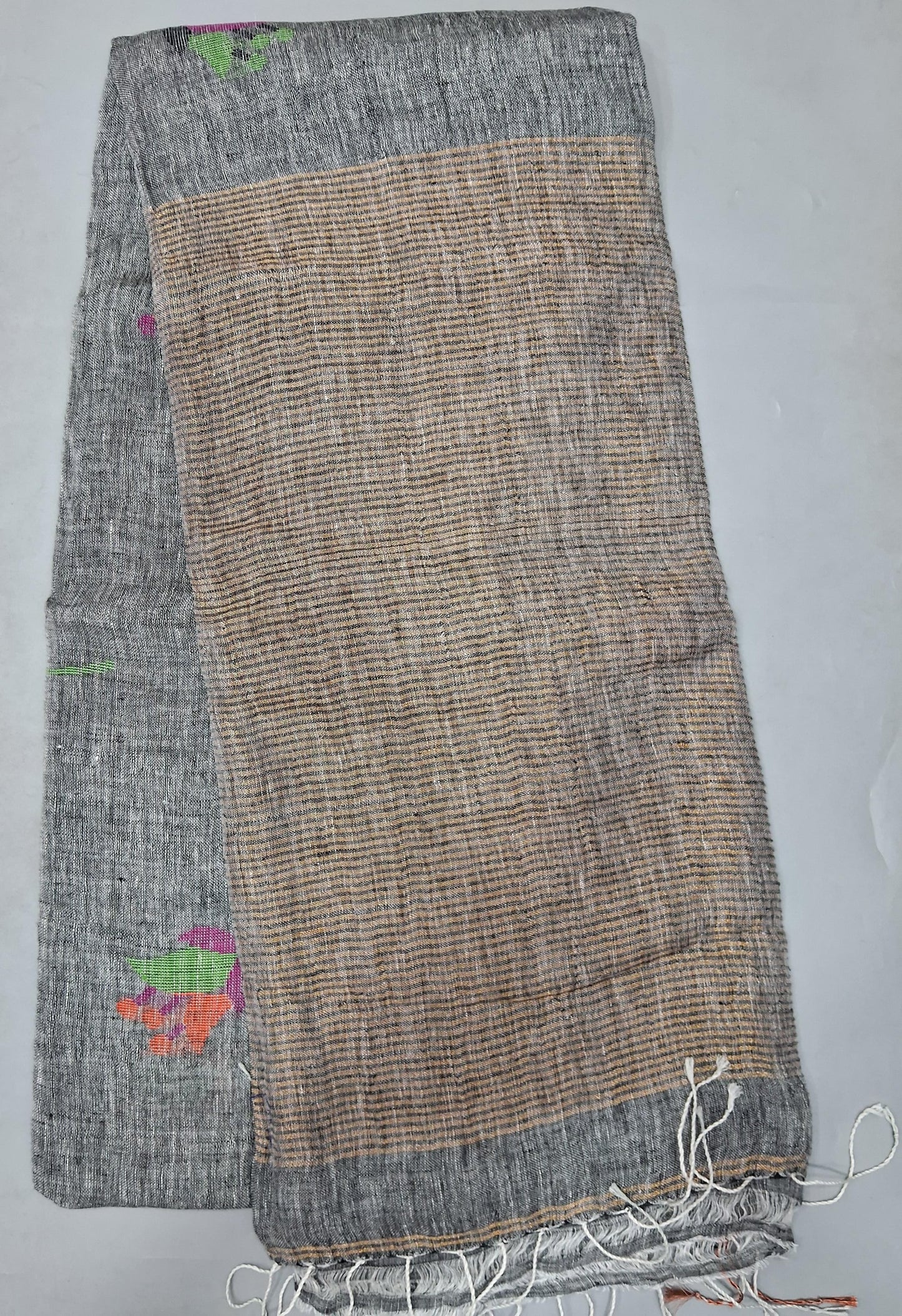 Elephant Grey Khadhi Linen Saree