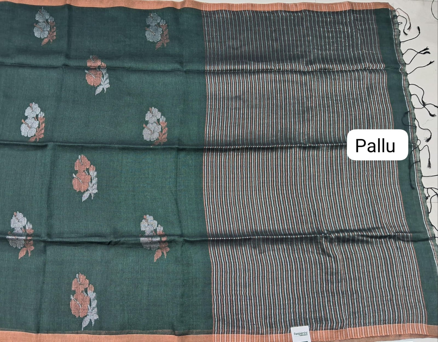Bottle Green Khadhi Linen Saree