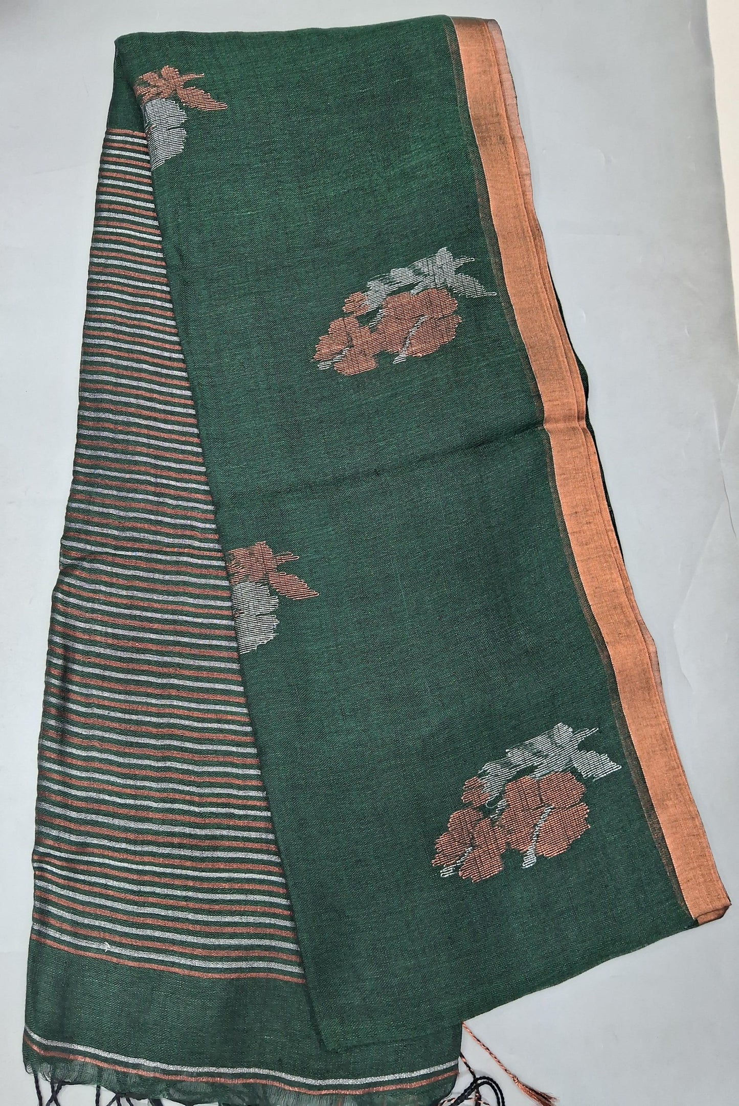 Bottle Green Khadhi Linen Saree