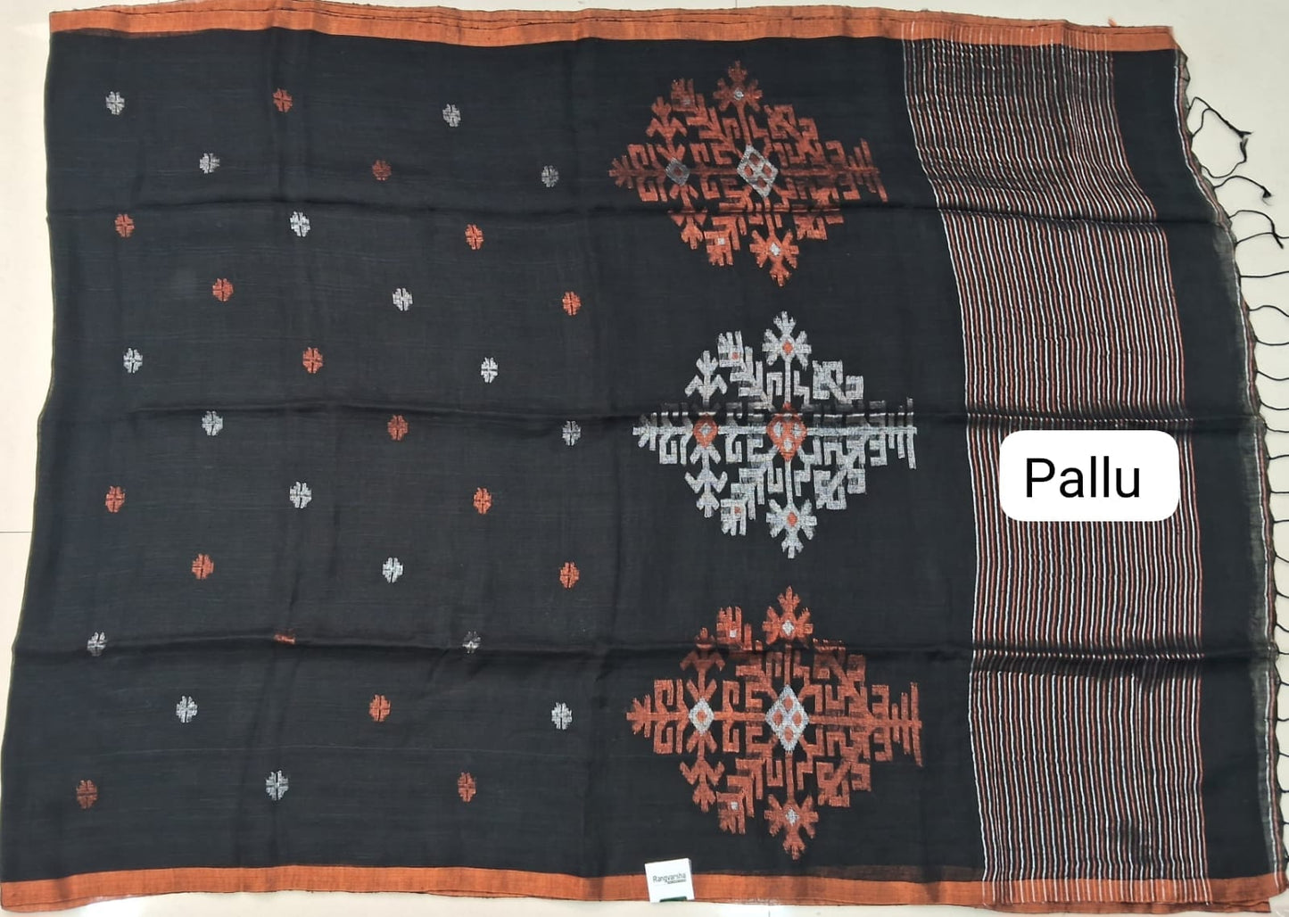 Black Khadhi Linen Saree