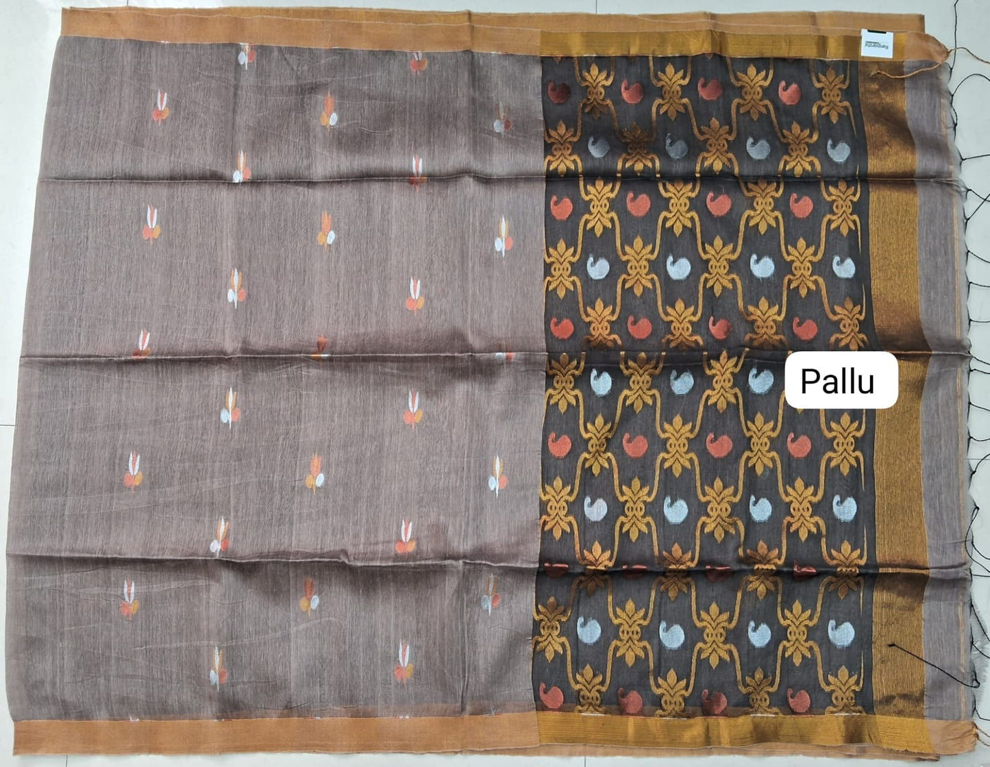 Taupe Brown Khadhi Linen Saree