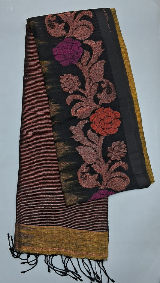 Olive Green Khadhi Linen Saree