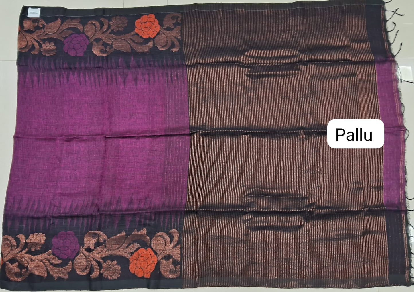 Wine Khadhi Linen Saree pallu