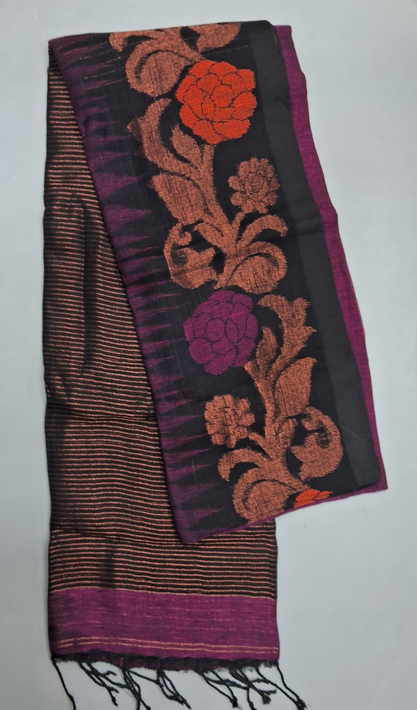 Wine Khadhi Linen Saree