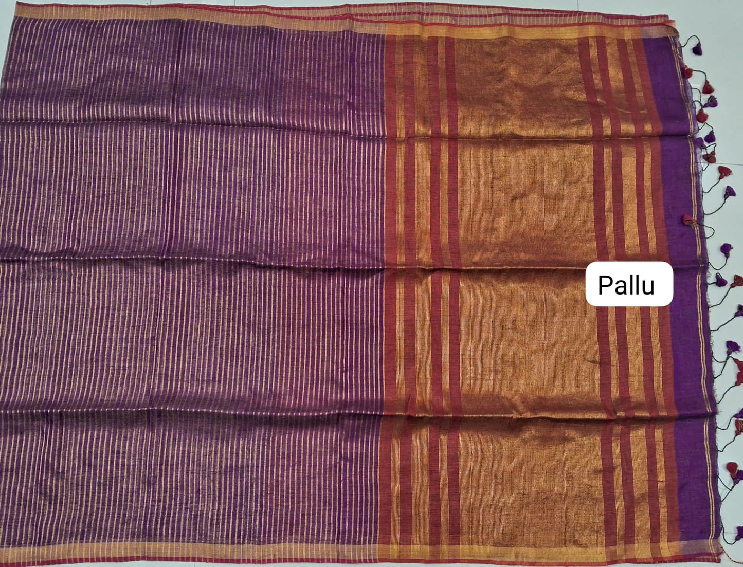 Wine Khadhi Linen Saree pallu