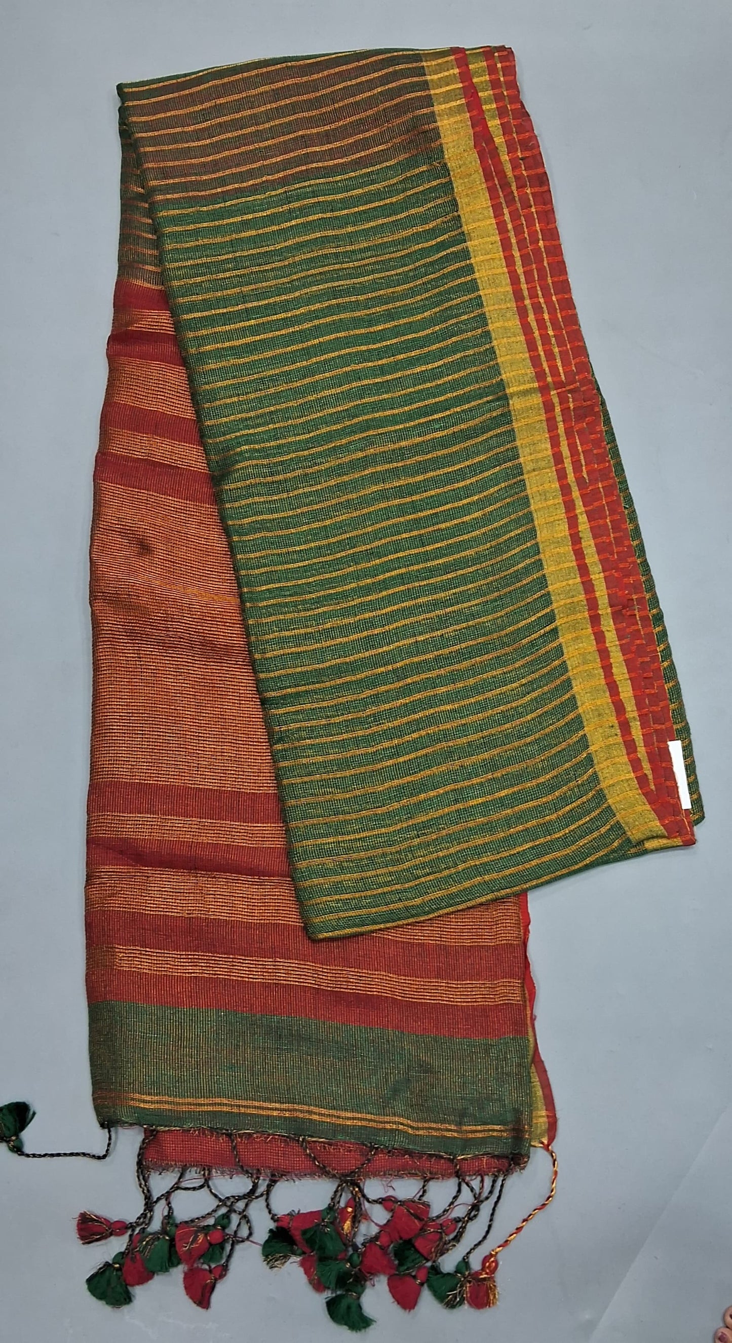 Bottle Green Khadhi Linen Saree