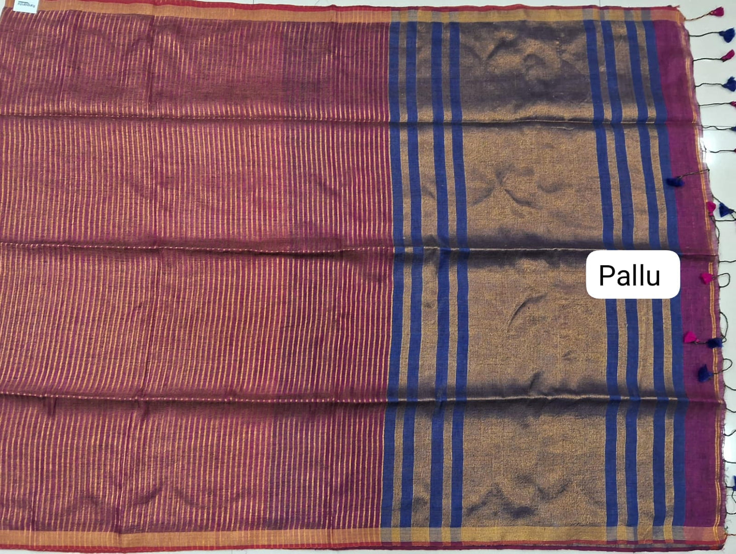 Onion Pink Khadhi Linen Saree pallu