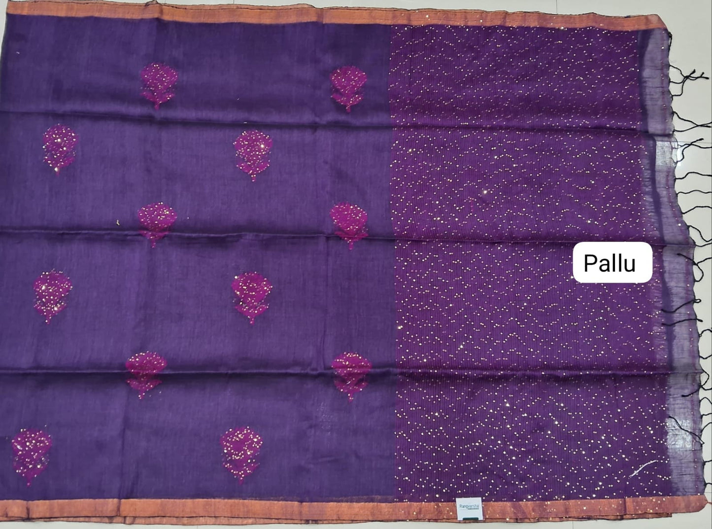 Navy Blue Khadhi Linen Saree pallu