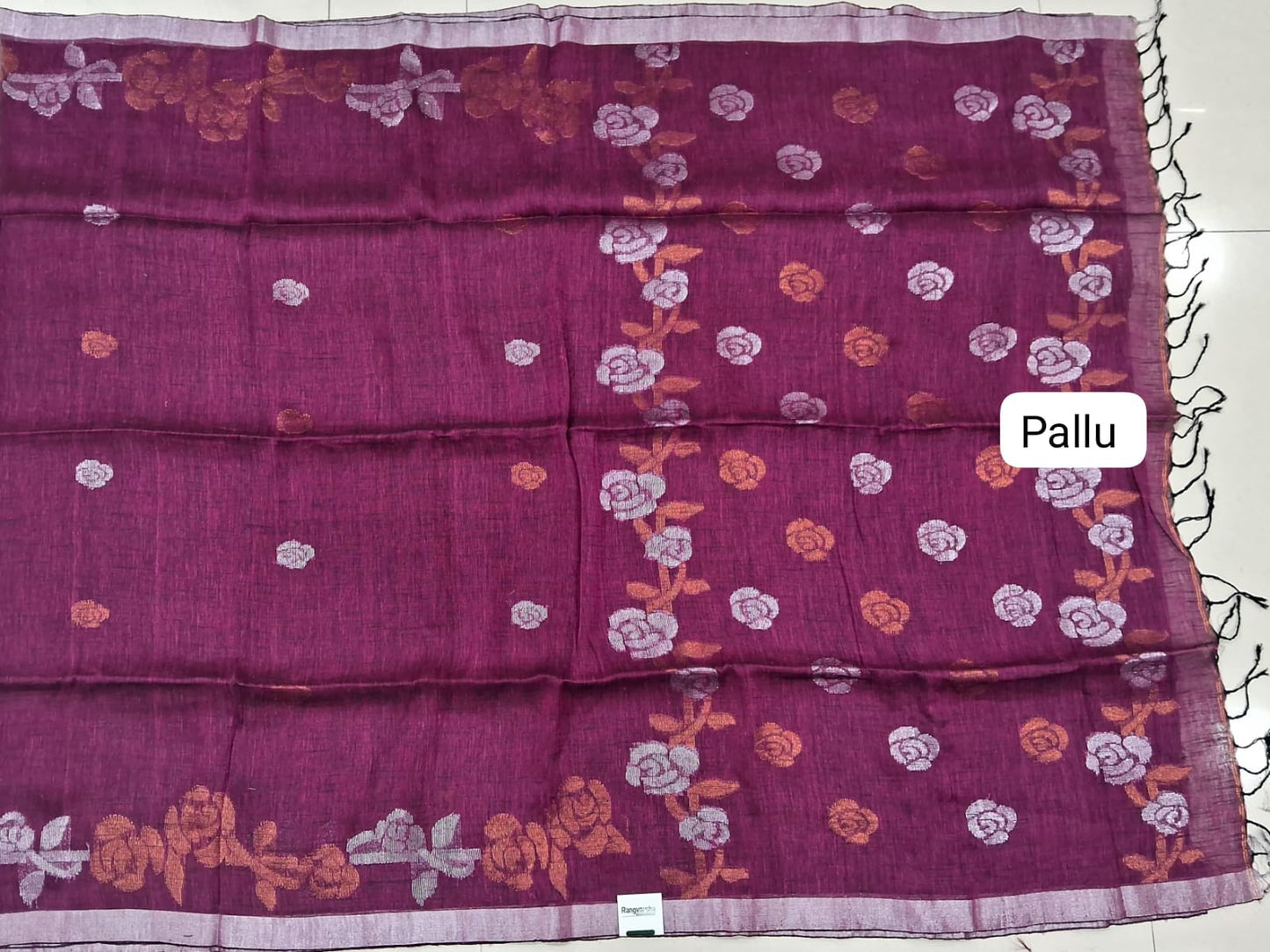 Wine Khadhi Linen Saree