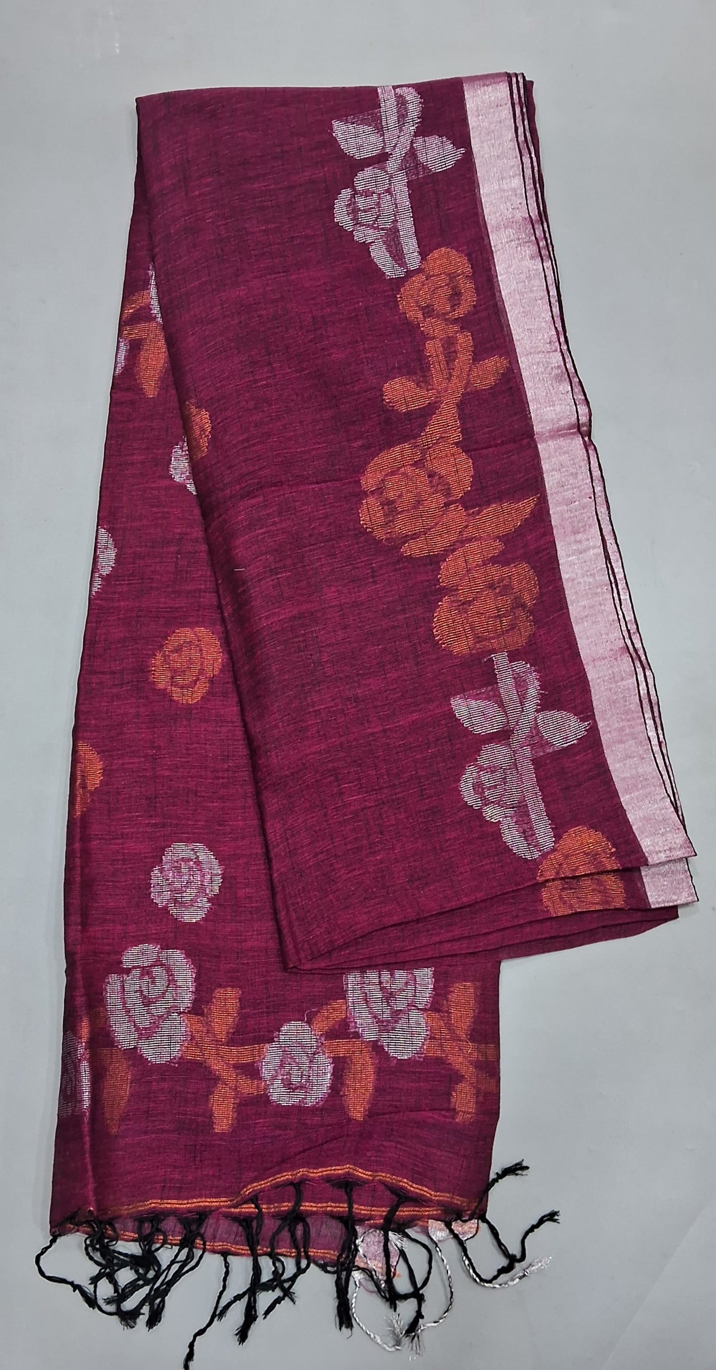 Wine Khadhi Linen Saree