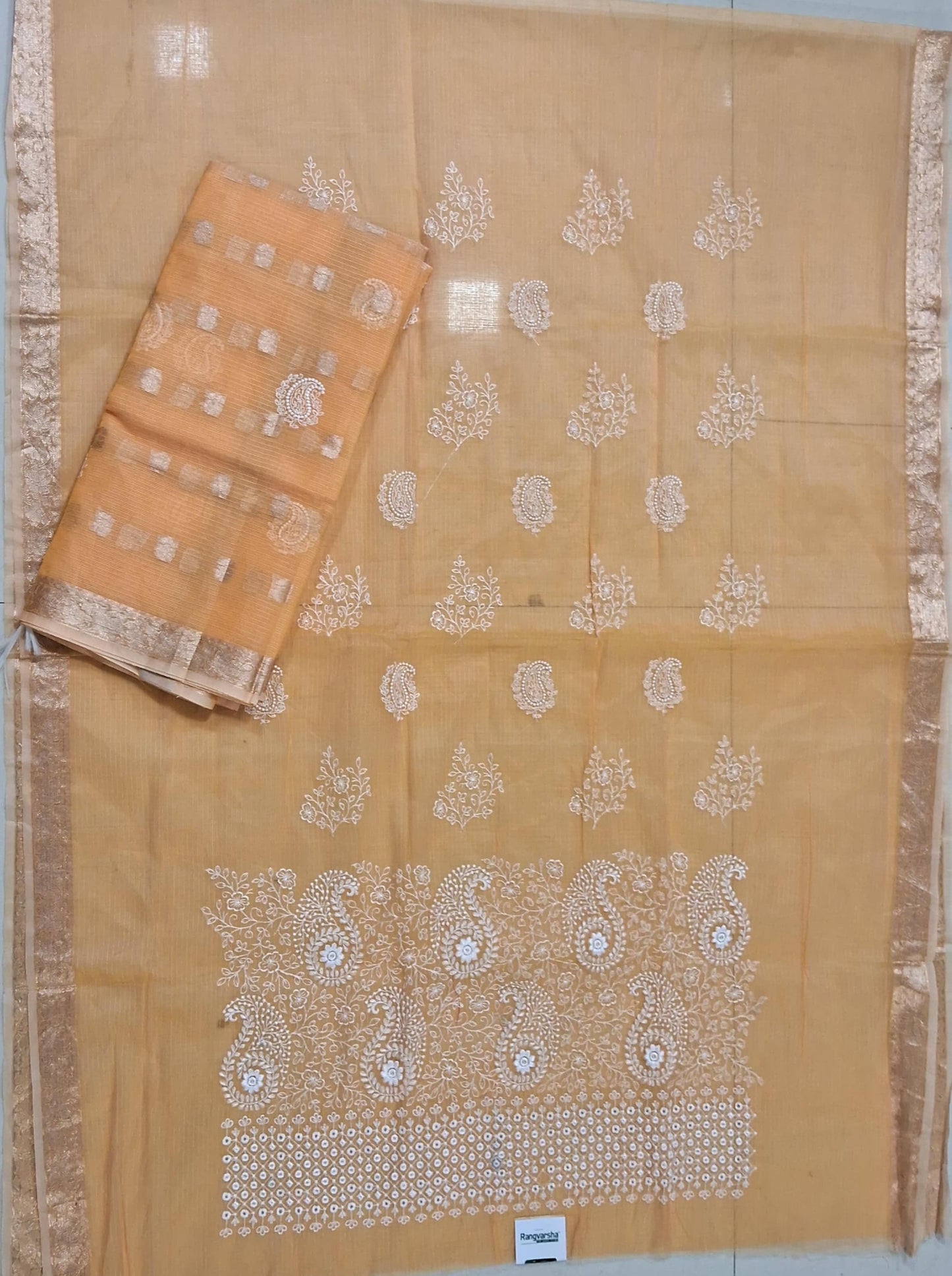Light Yellow Kota embroidered dress materia
