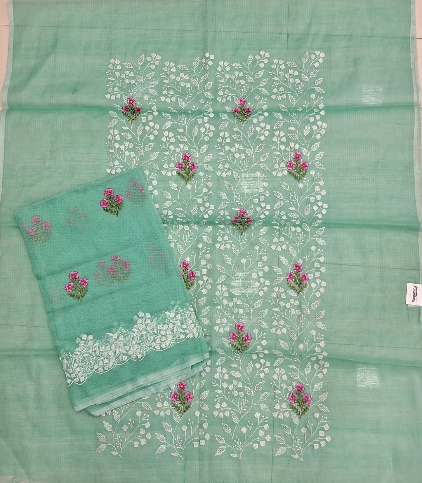 Light Sea Blue Kota embroidered dress material