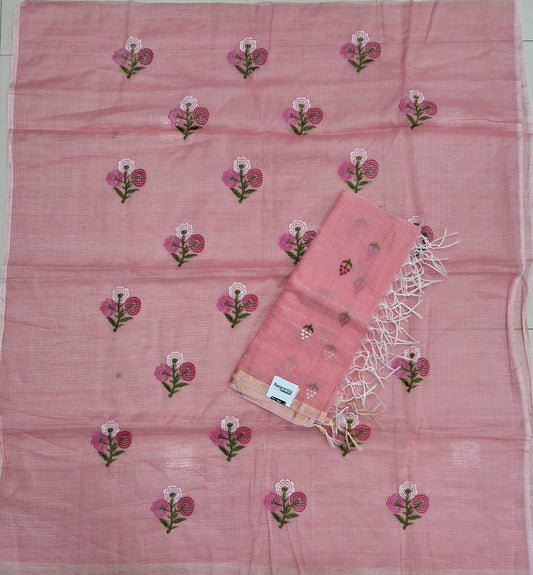 Apricot Pink Kota embroidered dress material