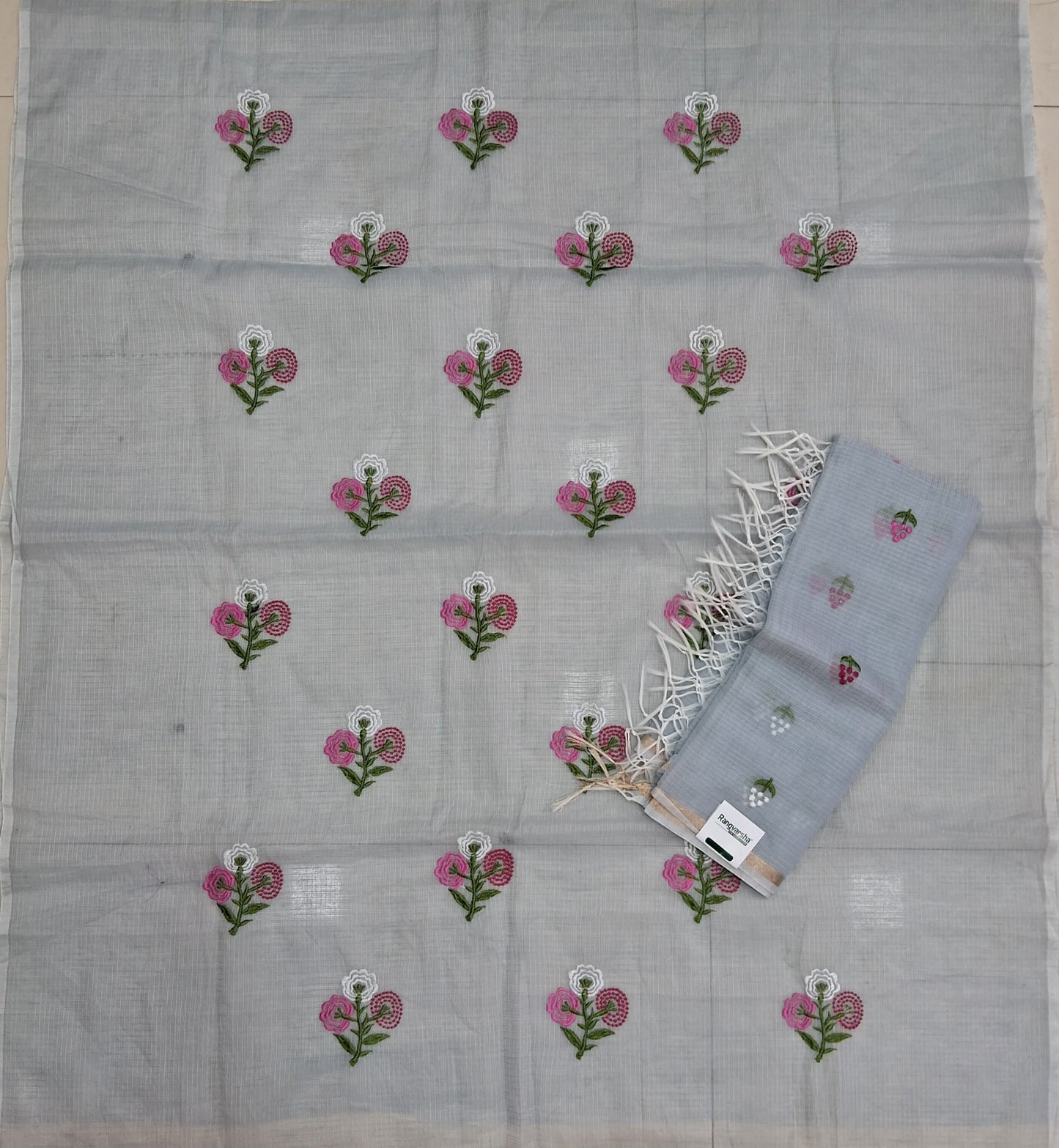 Light Grey Kota embroidered dress material
