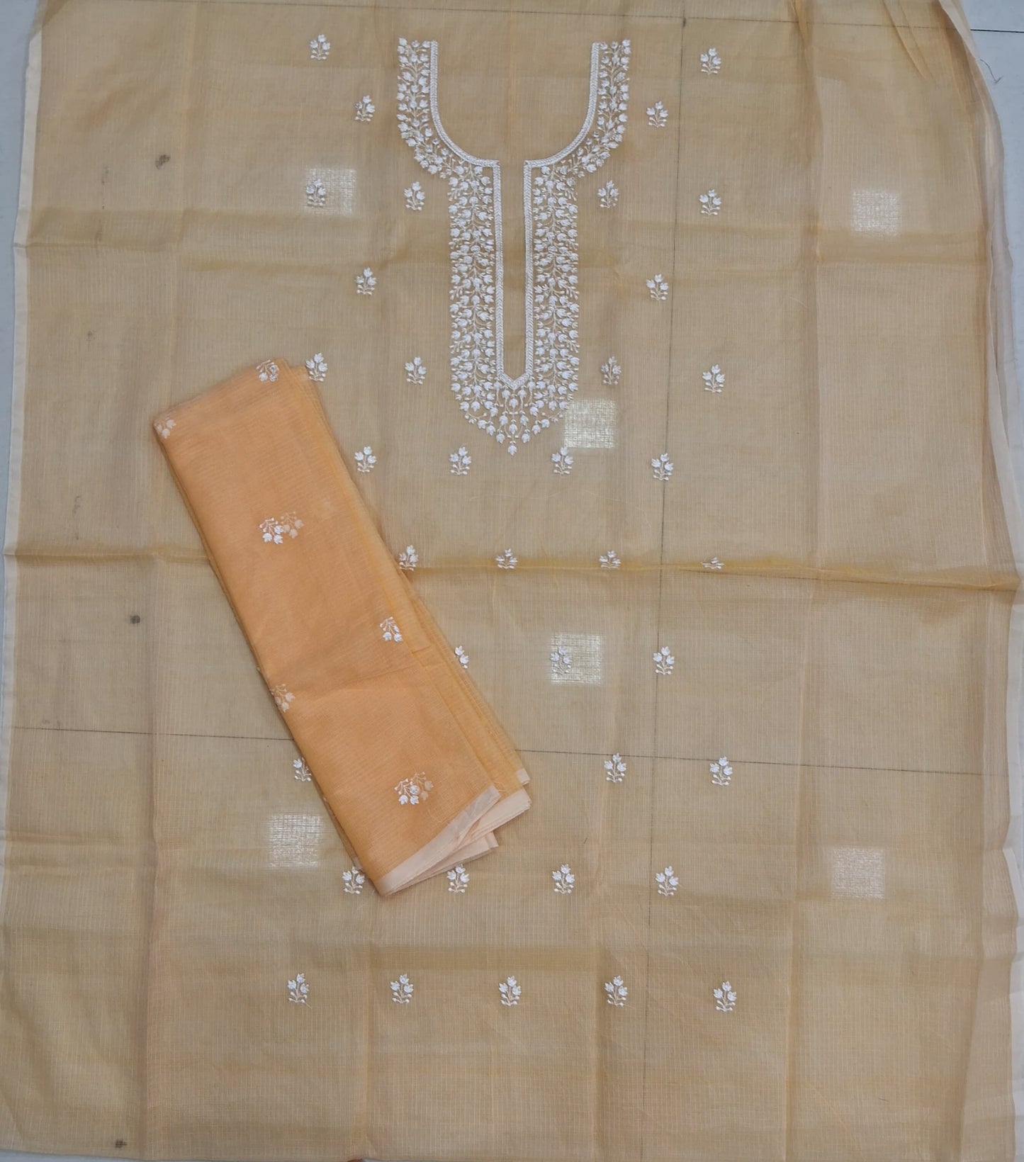 Light Yellow Kota embroidered dress material