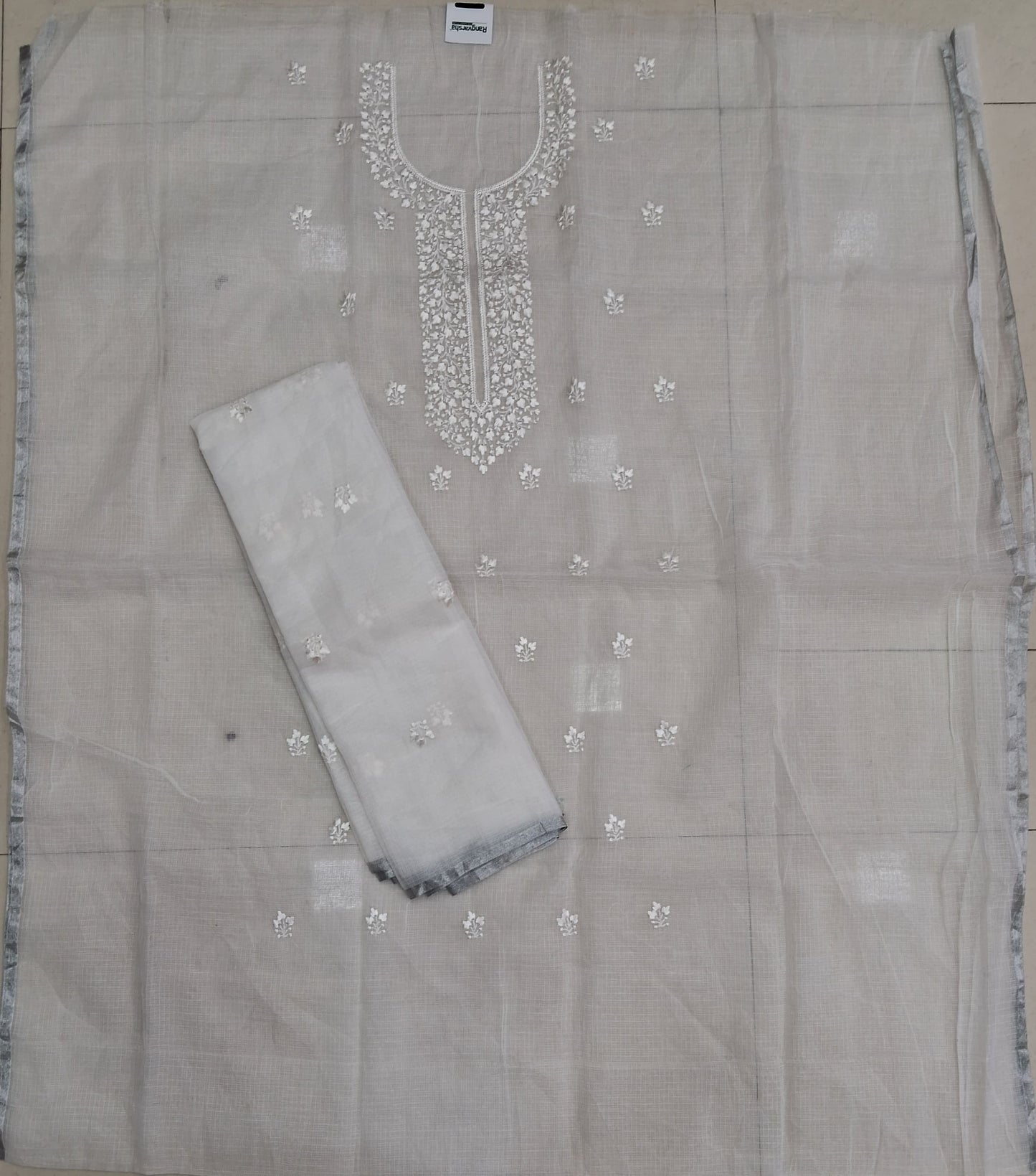 Pale Grey Kota embroidered dress material