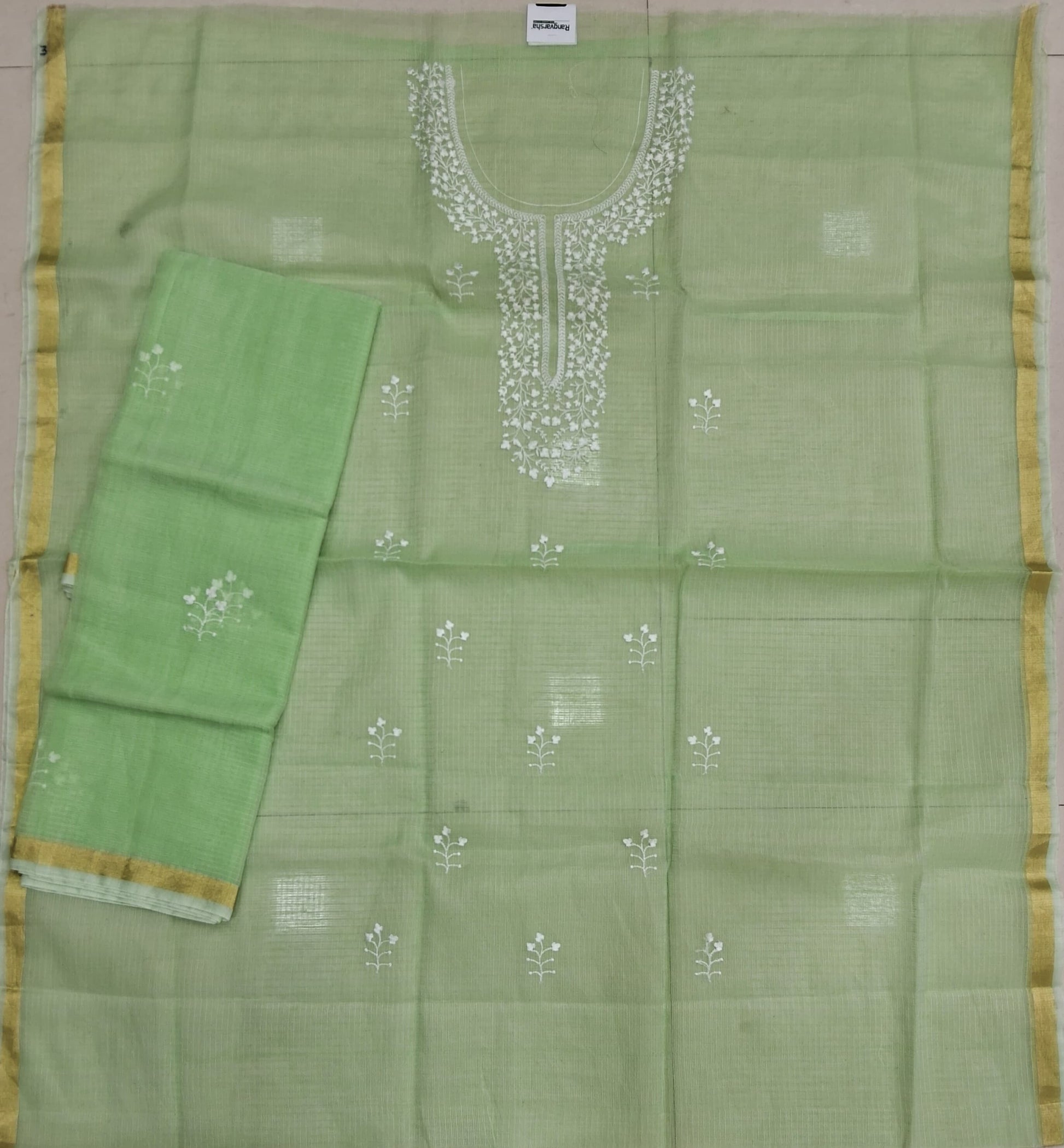 Light Pista Green Kota embroidered dress material