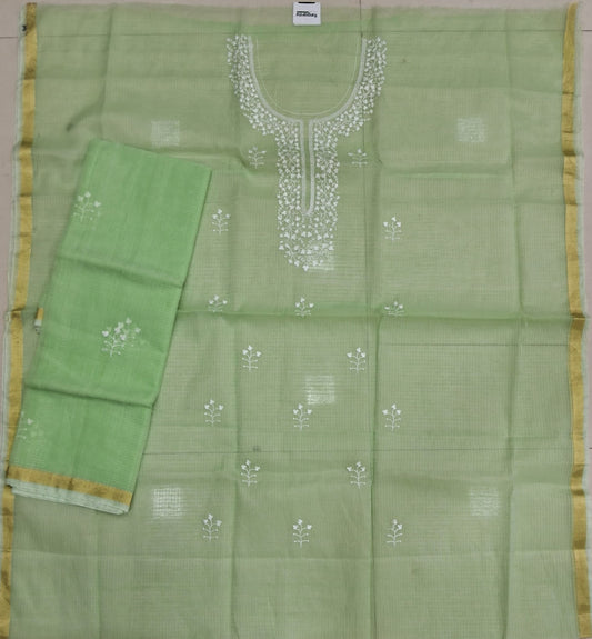 Light Pista Green Kota embroidered dress material