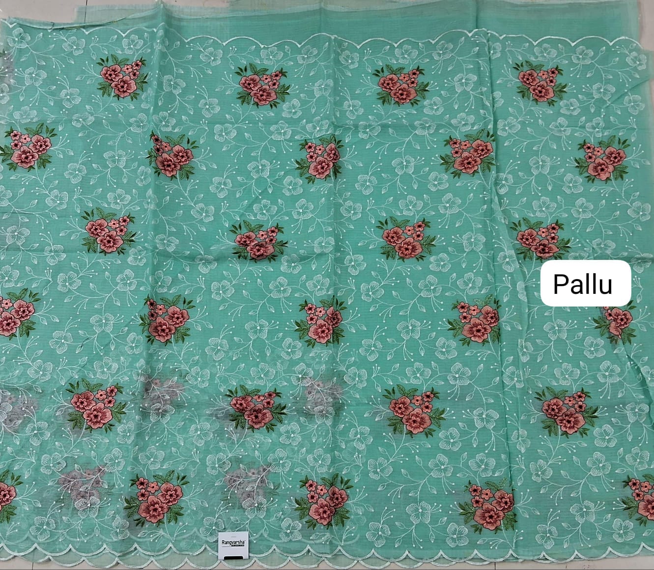 Sea Blue Kota Saree pallu
