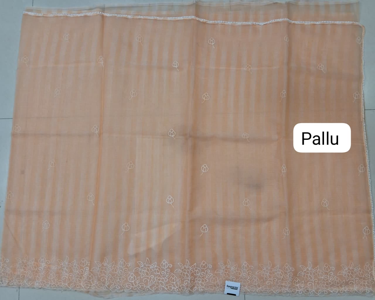 Embroidered Light Peach Kota Saree pallu