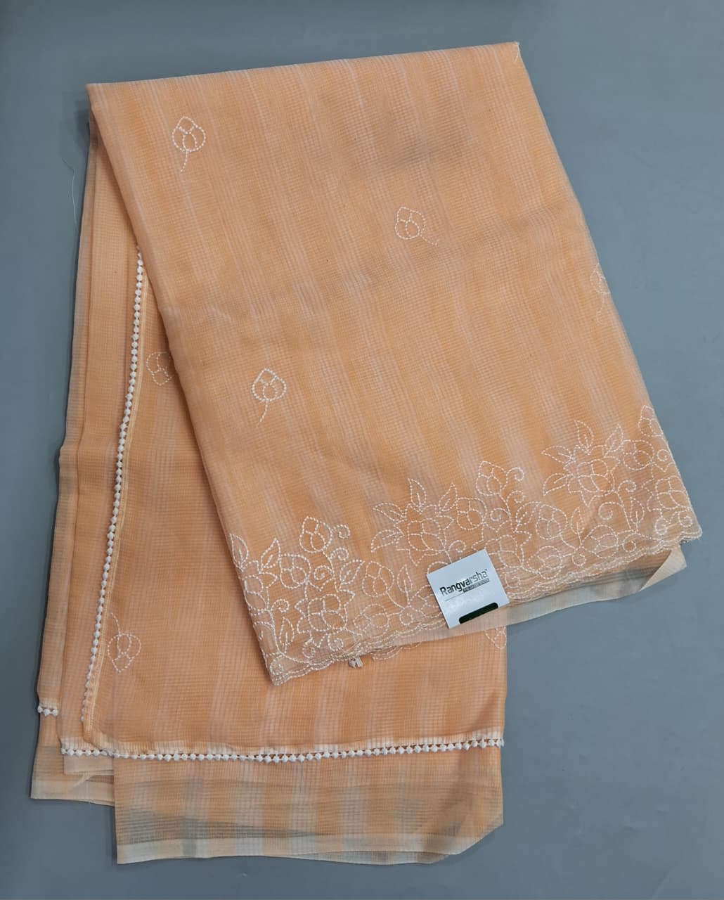 Embroidered Light Peach Kota Saree