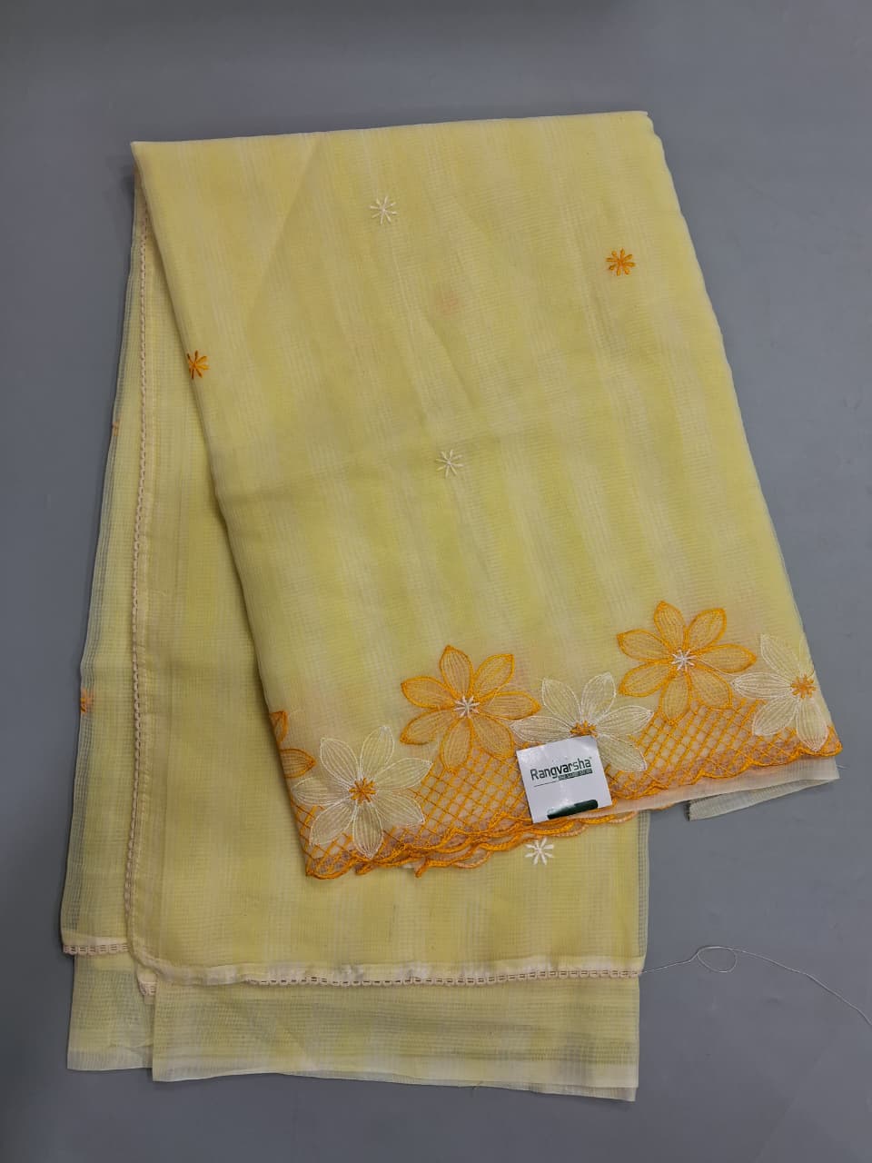 Embroidered Lemon Yellow Kota Saree