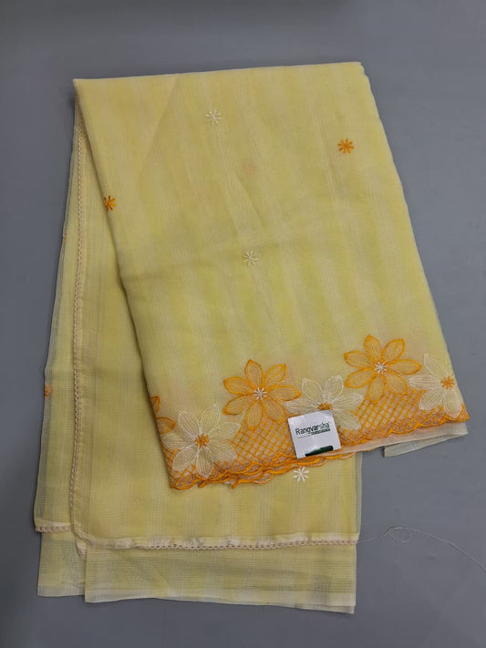 Embroidered Lemon Yellow Kota Saree