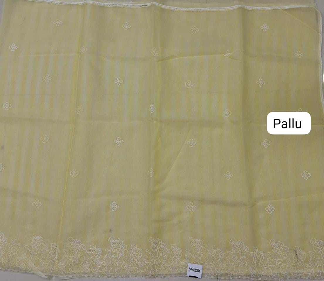 Embroidered Citron Green Kota Saree pallu