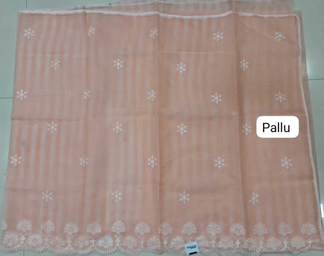 Embroided Light Peach Kota Saree pallu