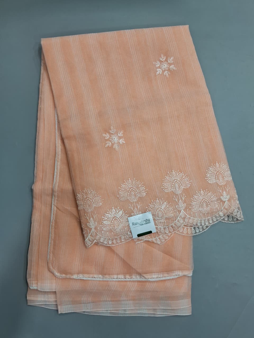Embroided Light Peach Kota Saree