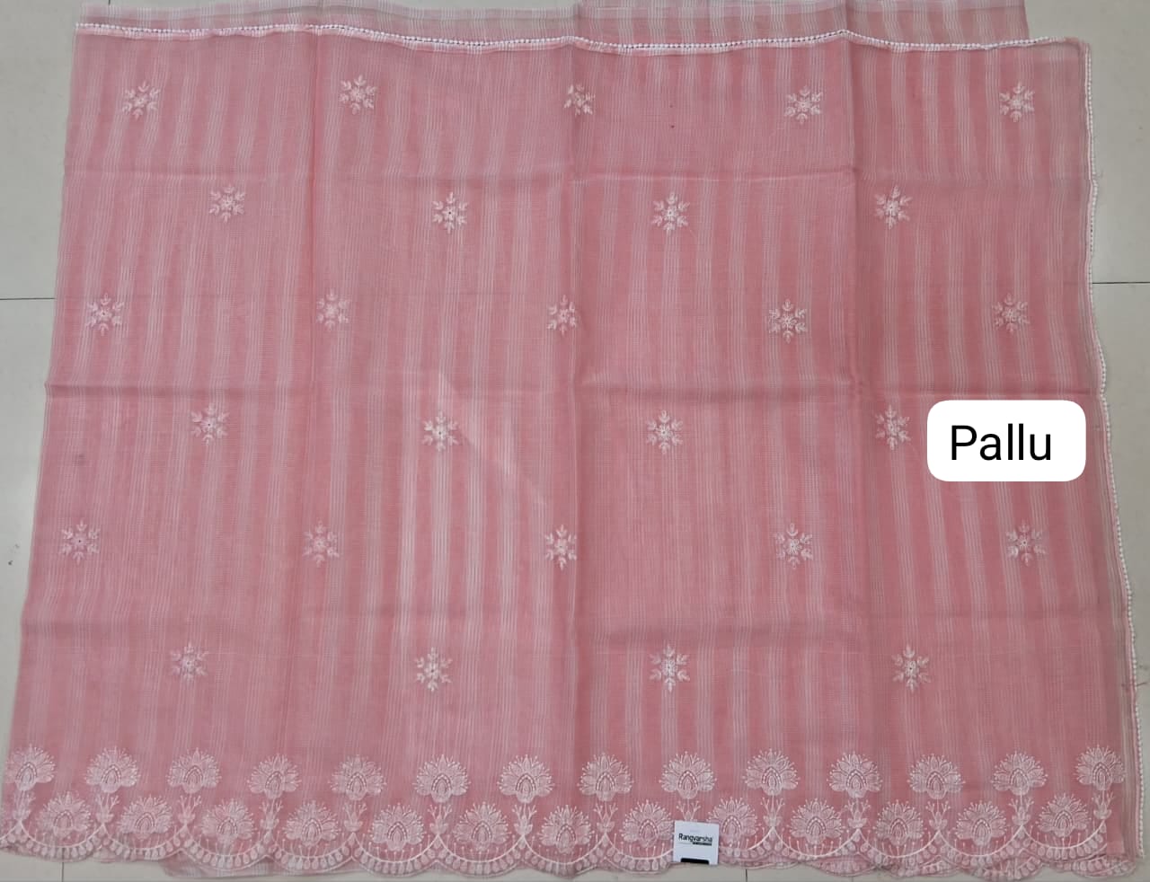 Embroided Flamingo Pink Kota Saree pallu