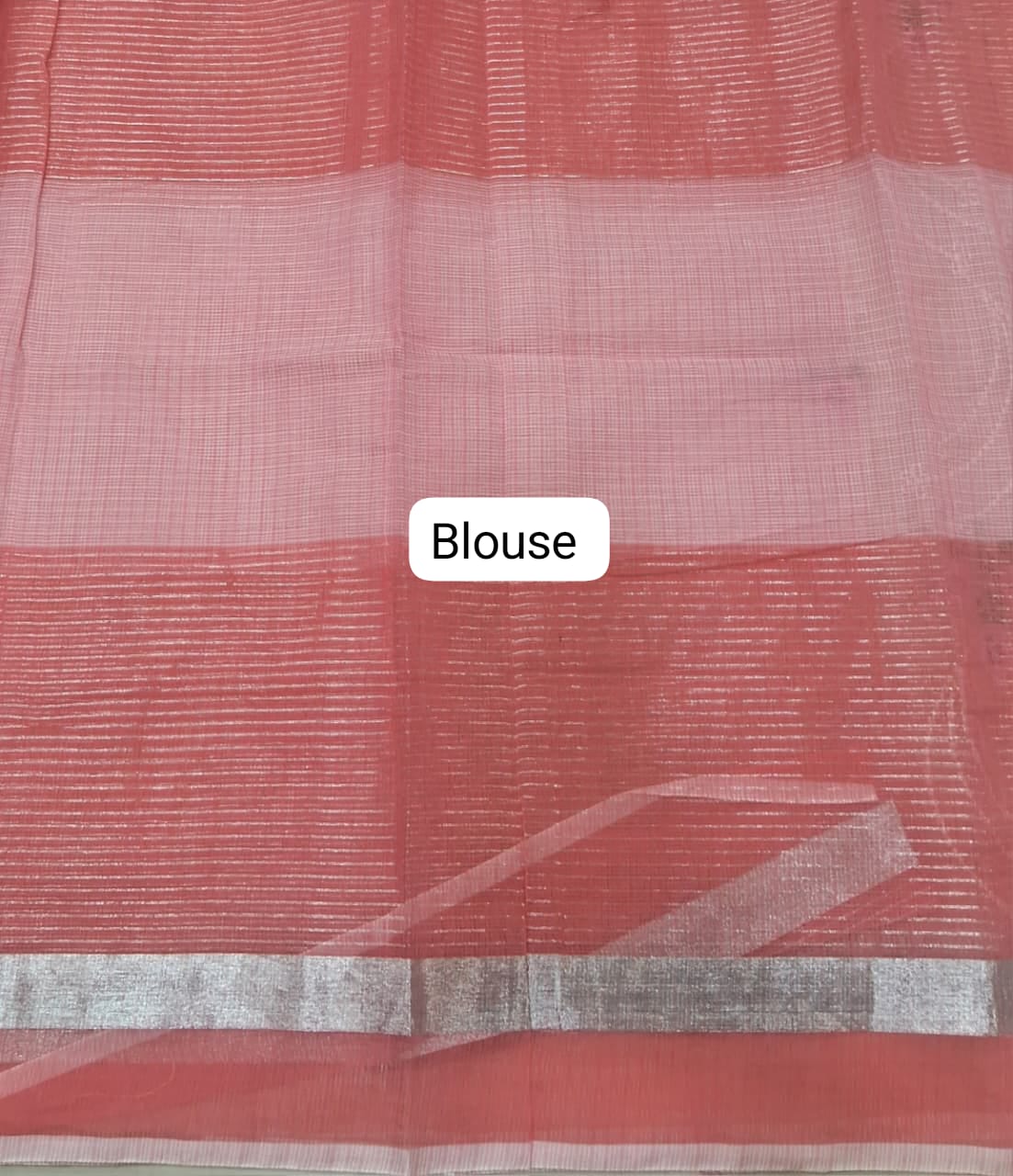 Dark Peach and Baby Pink Kota Saree blouse