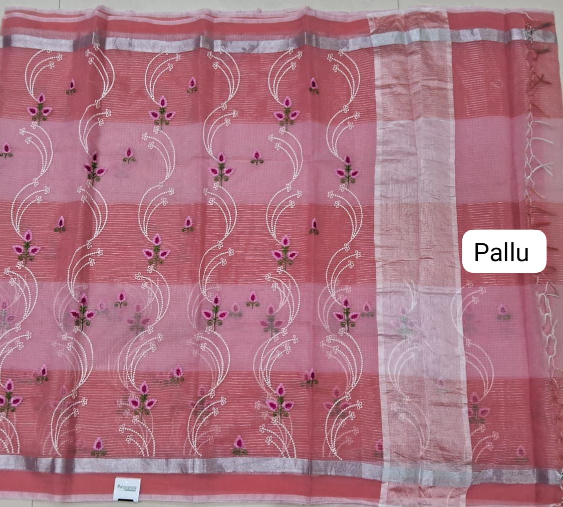 Dark Peach and Baby Pink Kota Saree pallu