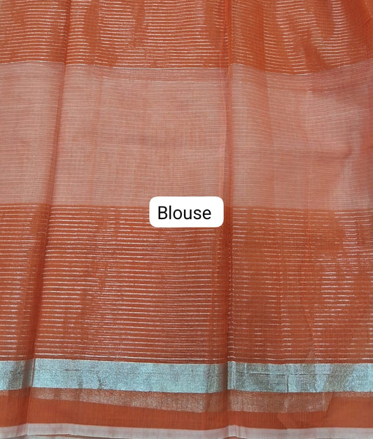 Peach and orange Kota Saree blouse
