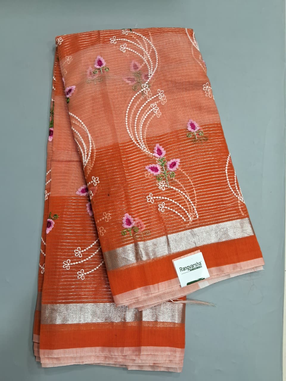 Peach and orange Kota Saree