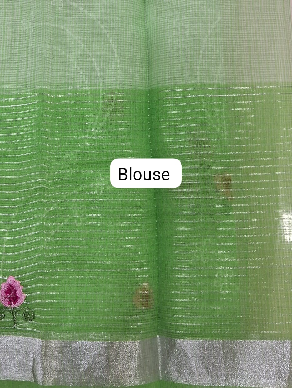 Pista Green and Green Kota Saree blouse
