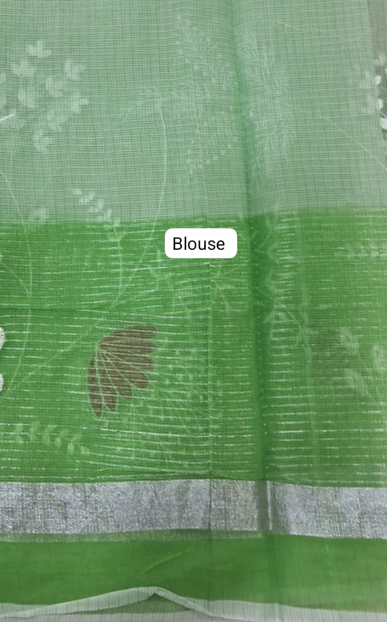 Green and Light Green Kota Saree blouse