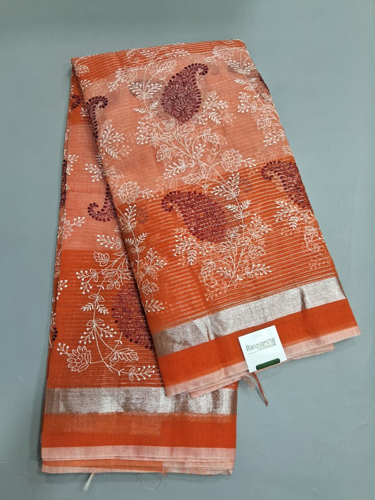 Light Peach with Dark Peach Kota Saree