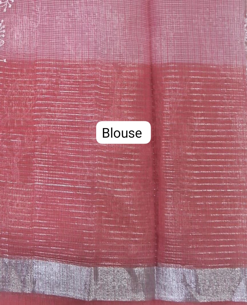 Peach and Baby Pink Kota Saree blouse