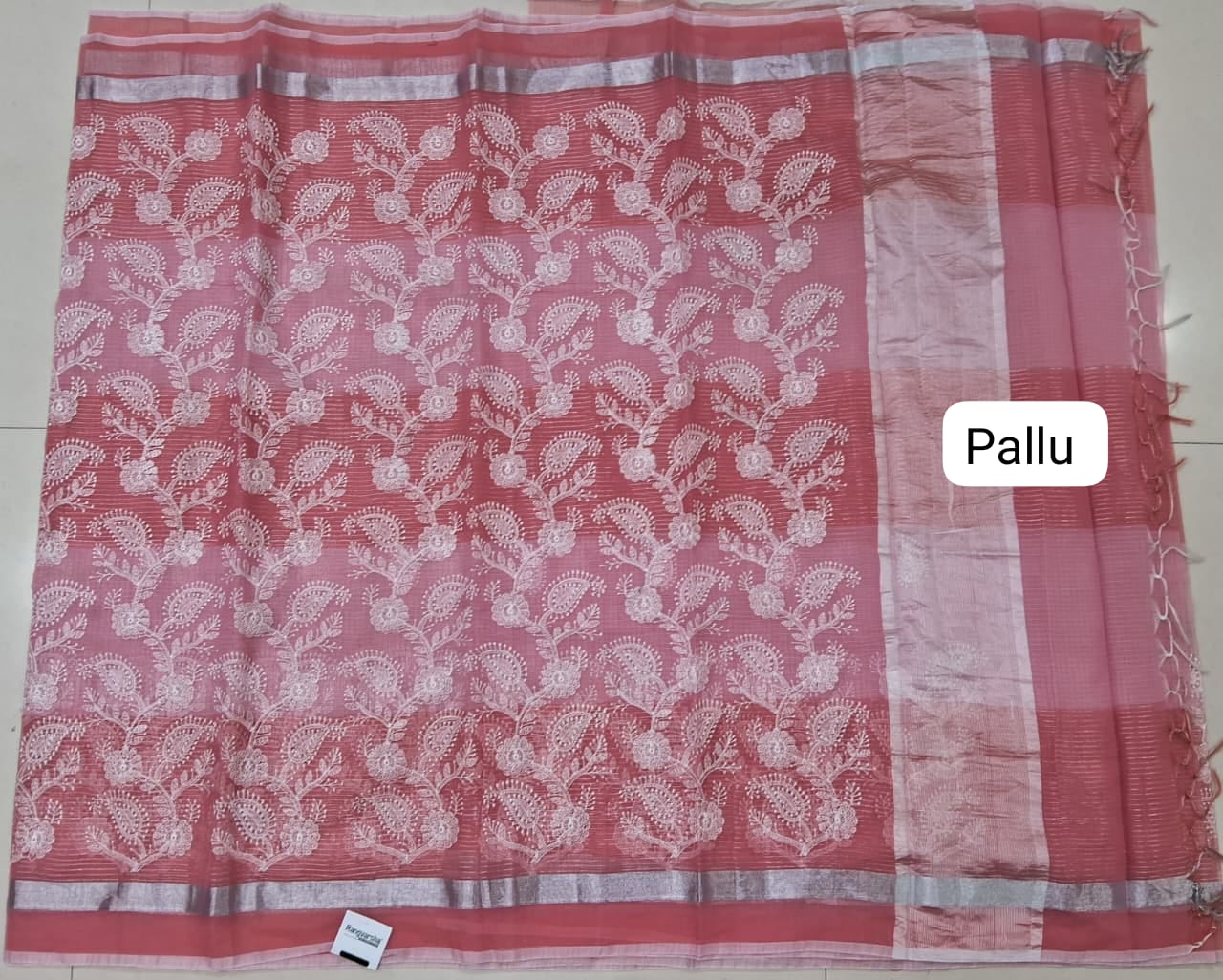 Peach and Baby Pink Kota Saree pallu