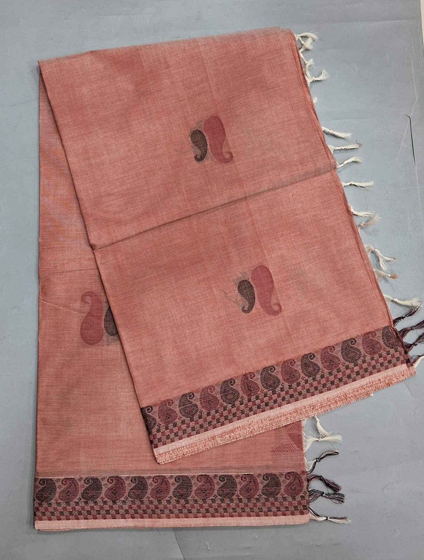 Peach Korvai Kanchi Cotton Saree