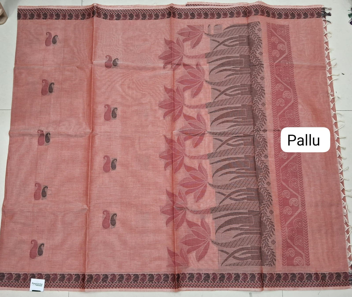 Peach Korvai Kanchi Cotton Saree Pallu
