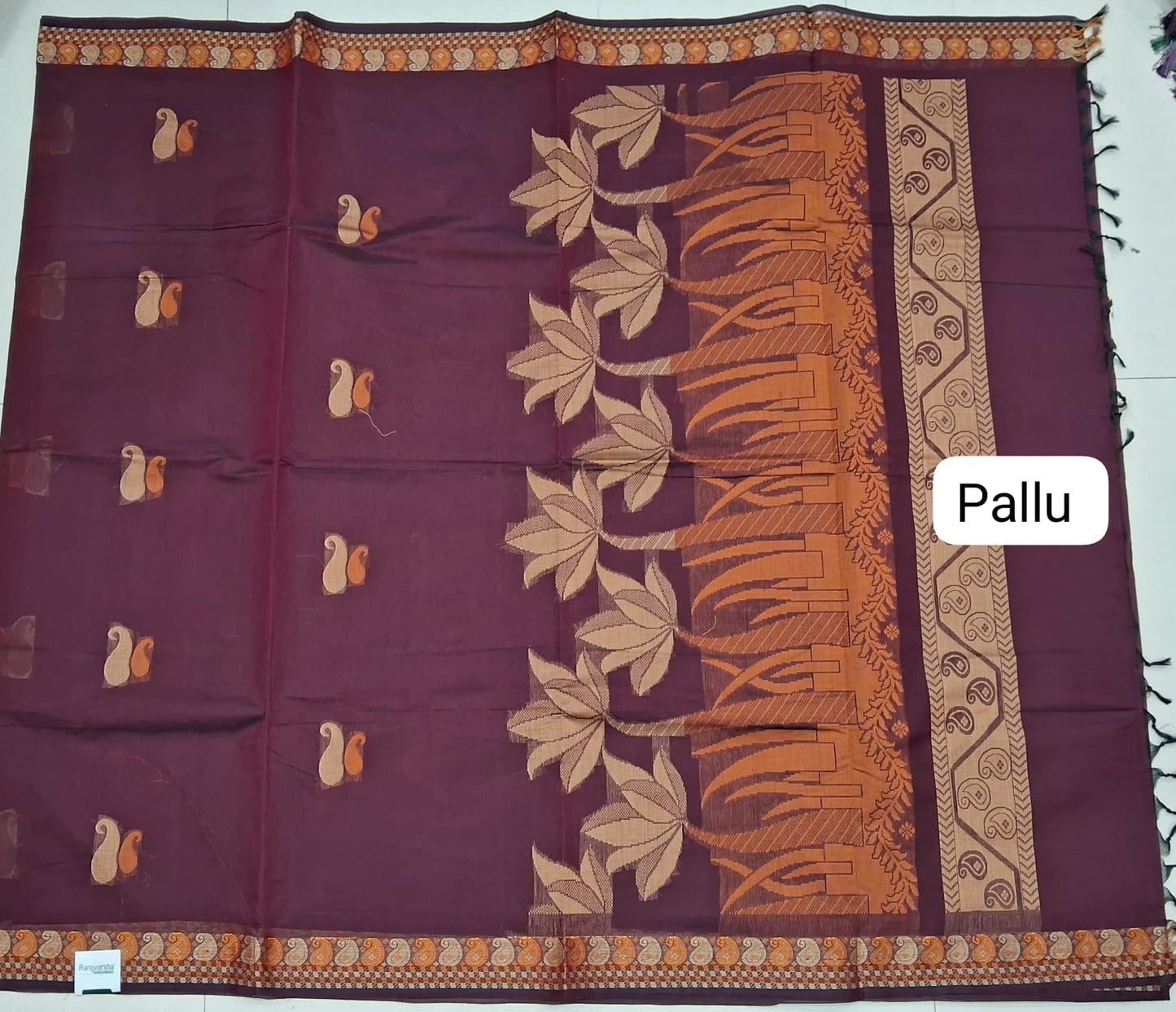 Maroon Korvai Kanchi Cotton Saree Pallu